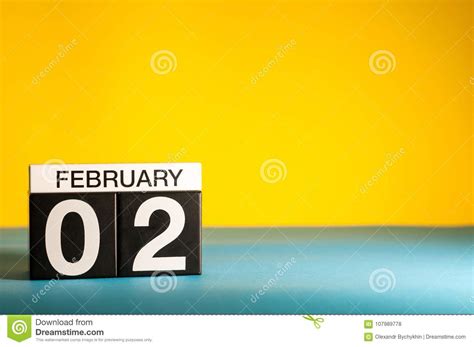 February 2nd Day 2 Of February Month Calendar On Yellow Background