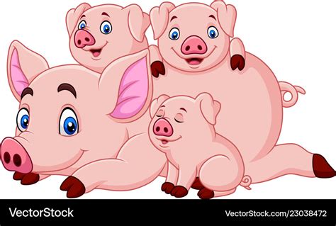 Cartoon Happy Pig Mother With Piglets Royalty Free Vector