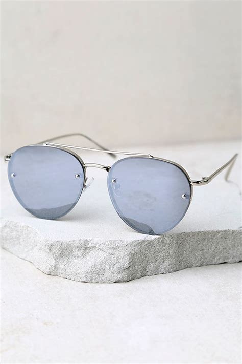 Cute Grey Mirrored Sunglasses Silver Aviator Sunglasses Silver