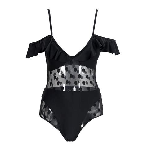dot mesh insert frill swimsuit swimsuits revealing swimsuits fringe bathing suit