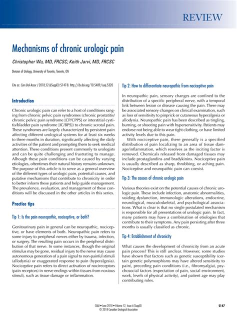 Pdf Mechanisms Of Chronic Urologic Pain