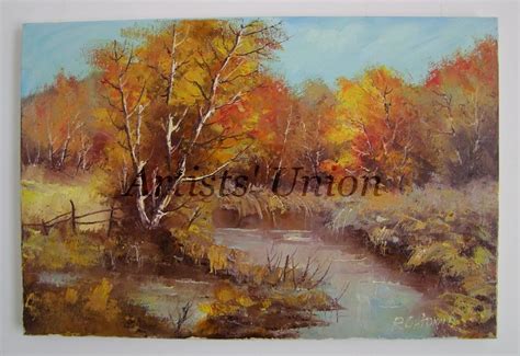 Autumn Forest Original Oil Painting Lake Fall Landscape Impasto