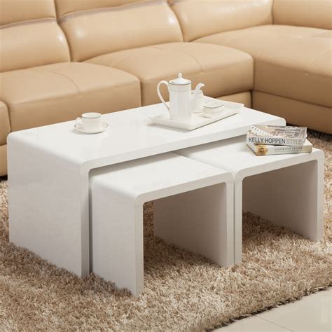 Modern Minimalist White Nesting Coffee Table 3 Piece Set Interior