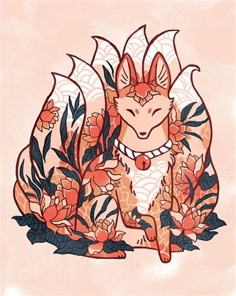 Fox Kitsune Spirit Print Nine Tails 8 By 10 85 By 11 Art Etsy Canada Art Fox Dessin Renard
