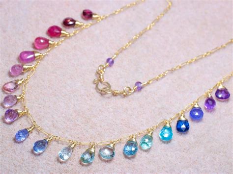 Rainbow Gemstone Necklace Colorful Stone Necklace Precious Etsy