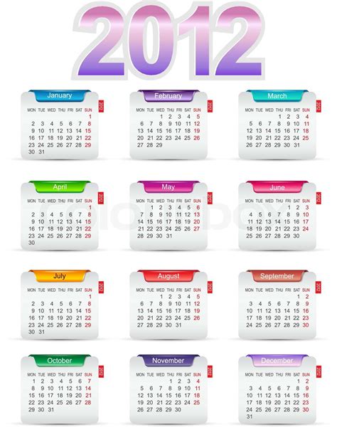 Set Twelve Month Calendars 2012 Vector Illustration Stock Vector