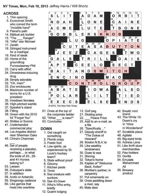 Advanced Printable Crossword Puzzles Pdf The New York Times Crossword
