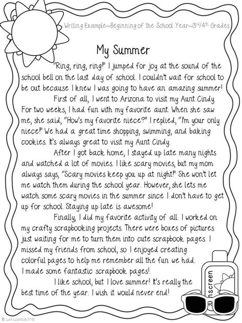My Summer Narrative Writing For The Beginning Or End Of The School