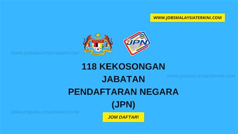 Tawaran ini adalah dipelawa kepada warganegara malaysia yang berkelayakan bagi mengisi permohonan kekosongan jawatan di jabatan pertanian malaysia 2021. Jabatan Pendaftaran Negara (JPN). Ratusan Peluang ...