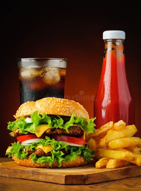 Traditional Hamburger French Fries And Cola Drink Stock Image Image