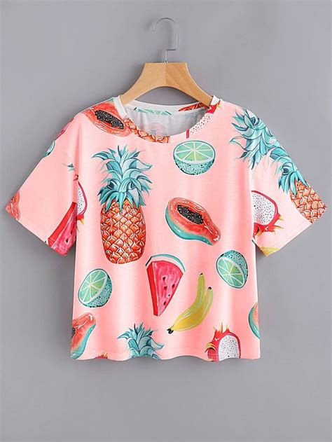 Allover Fruit Print T Shirt Pink Fashion Clothes Women Clothes