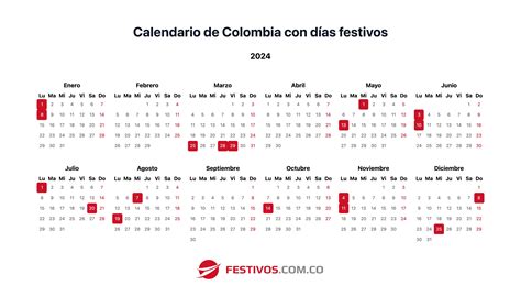 Calendario Colombia 2024 Dias Festivos Printed Calendar 2024