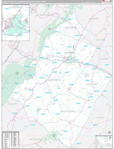 Charlottesville Va Metro Area Wall Map Premium Style By Marketmaps