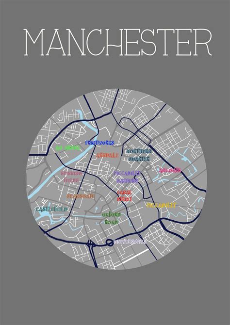 Manchester City Centre Map Etsy Uk