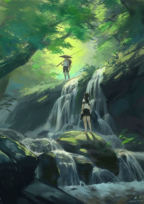 Anime River In The Forest Illustration Landscape Art Fantasy Art