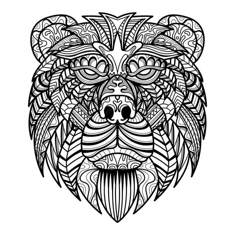 Mandala Bear Head Coloring Page Download Print Now