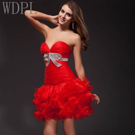 2017 Sexy Red Mermaid Cocktail Dresses With Bows Sweetheart Ruffles