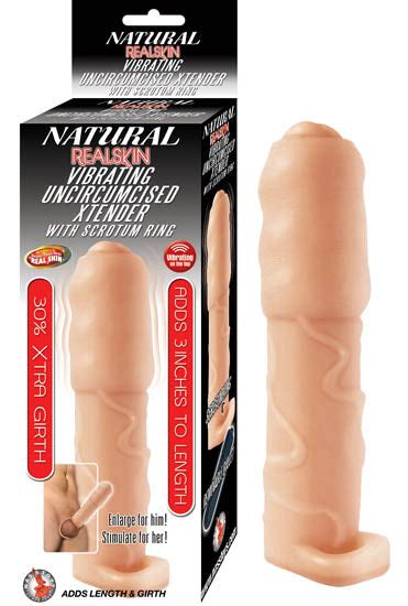 Natural Realskin Vibrating Uncircumcised Xtender W Scrotum Ring Flesh