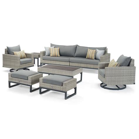 Rst Brands Milo Gray 8 Piece Motion Wicker Patio Seating Set With