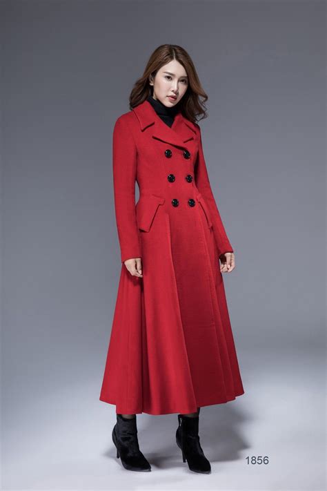 vintage inspired long wool coat winter coat women wool coat women fit and flare coat double
