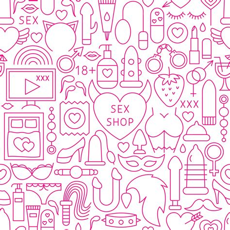 Sex Shop Linha Padrão Sem Emenda Ilustração Em Vetor De Fundo Tileable