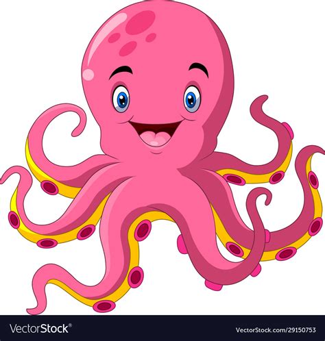 Cute Octopus Cartoon On White Background Vector Image
