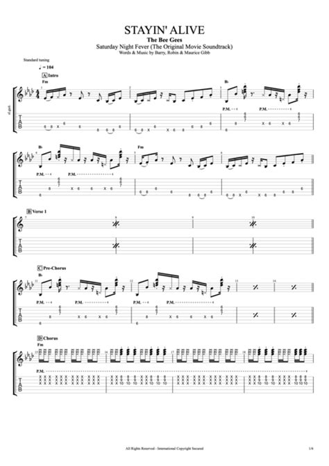 Stayin Alive By Bee Gees Full Score Guitar Pro Tab