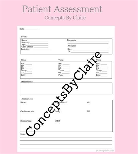 Nursing Patient Assessment Form Etsy