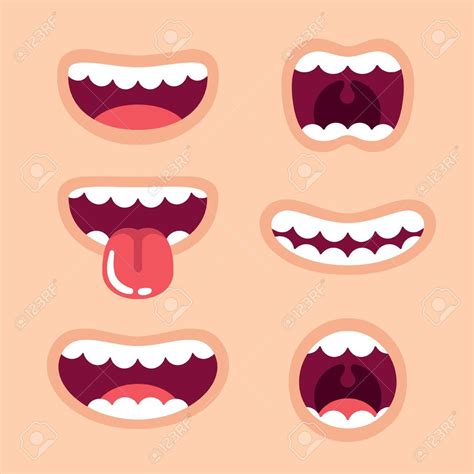 Funny Cartoon Mouths Set With Different Expressions Smile With Teeth