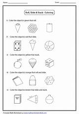 Coloring Shapes Solid Object Roll Slide Stack Worksheets Worksheet 3d Objects Maths Kids Color Math Activities Real Movement Dimensional sketch template