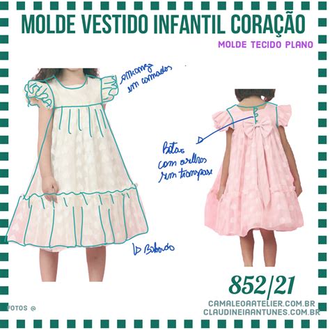 Molde Vestido Infantil Coração 852 21 CAMALEOA ATELIER DE COSTURA