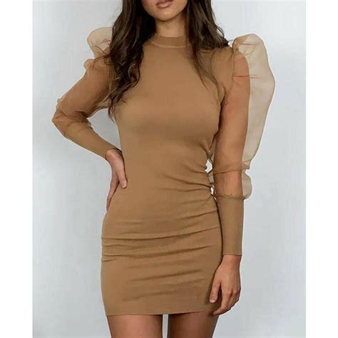 Women Bandage Bodycon Puff Long Sleeve Evening Party Cocktail Short