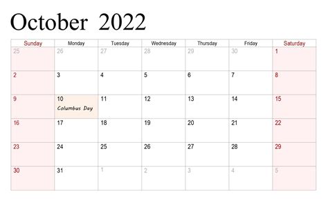 October 2022 Calendar With Holidays Printable