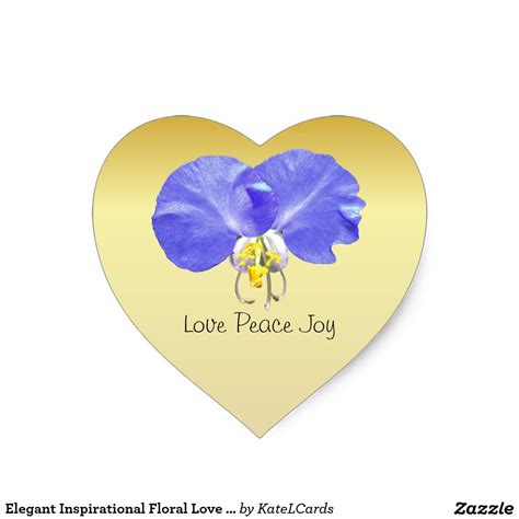 Elegant Inspirational Floral Love Peace Joy Gold Heart Sticker