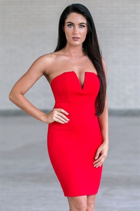 Depths Of My Heart V Dip Pencil Dress In Red Strapless Cocktail