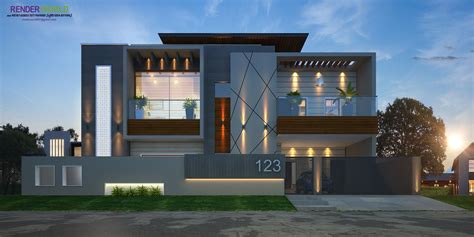 Modern house plans feature lots of glass, steel and concrete. modern elevation rendring | Small house elevation design