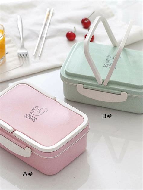 Portable Double Layer Lunch Box With Tableware 1pc Shein Usa In 2020 Layered Lunches Lunch