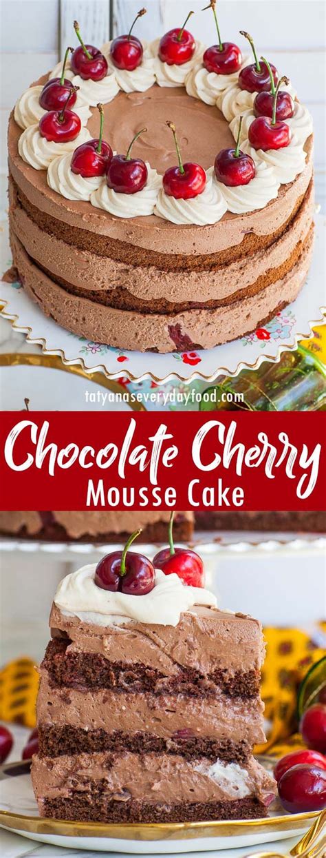 Valrhona chocolate caramel gateau, guanaja chocolate cremeux, flourless chocolate cake, salted caramel mousse, and double chunk brownie. Cherry Chocolate Mousse Cake (video) - Tatyanas Everyday ...