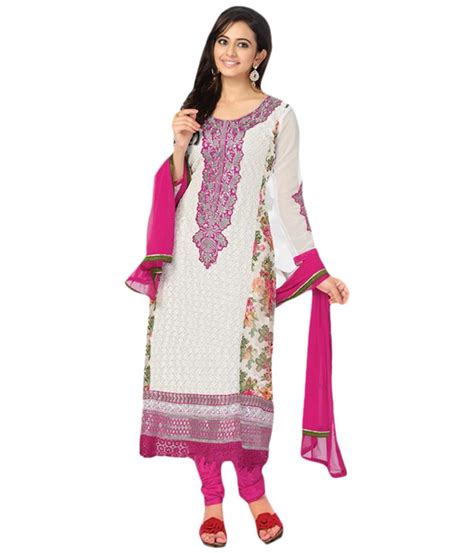 Desi Girl White Georgette Unstitched Dress Material Buy Desi Girl