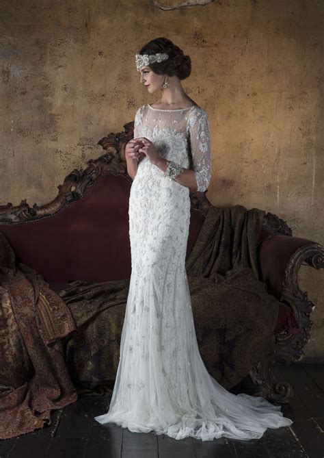 34 Length Sleeves Beaded Art Deco Inspired Wedding Dress By Eliza Jane