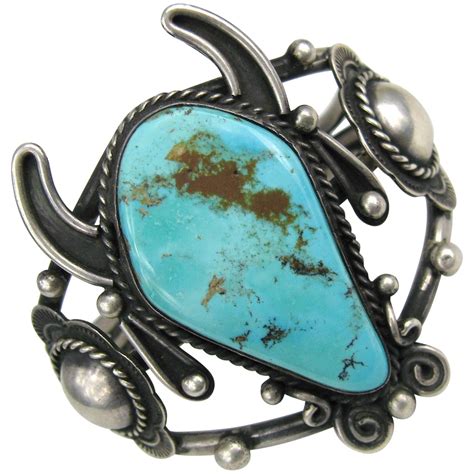 Sterling Silver Turquoise Fthi Navajo American Indian Buffalo Cuff