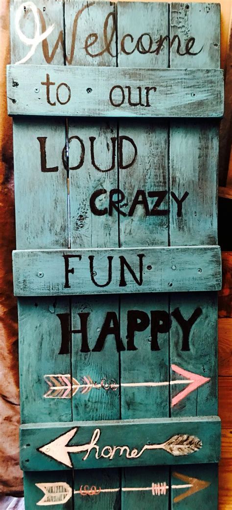 Pallet Wood Sign Welcome To Our Home Turquoise Distressed Arrows