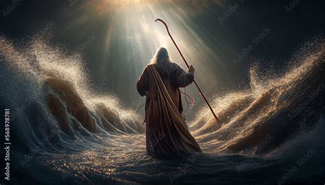 Moses Holds Out His Staff And God Parts The Waters Of The Yam Suph