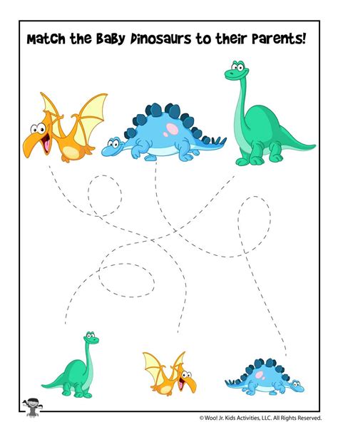 Easy Dinosaur Tracing Matching Worksheet Woo Jr Kids — Db