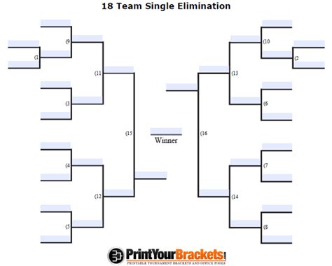 Fillable 18 Team Tourney Bracket Editable Bracket