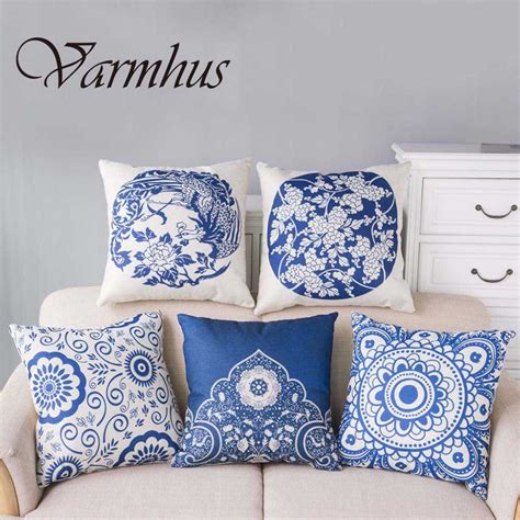 Varmhus Chinese Ethnic Style Blue And White Porcelain Patterns Cotton