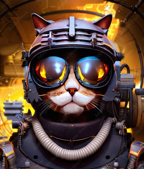 Cat Scifi Fighter Pilot With Magnified Glasses Made By Ai Artificial Intelligence Stock