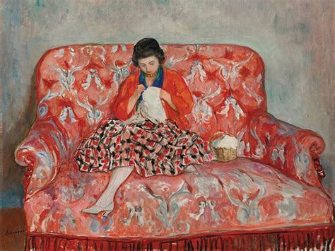 Jeune Fille Cousant Sur Un Canapé Circa 1925 Canvas Print in 2021