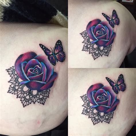 Wrapping rose and butterflies for sam, who is an incredible embroidery artist! Rose with lace and butterfly | Lace tattoo, Lace rose ...