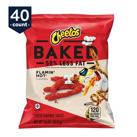 Baked Cheetos Crunchy Flamin Hot Cheese Flavored Snacks 0 875 Oz Bags 40 Count